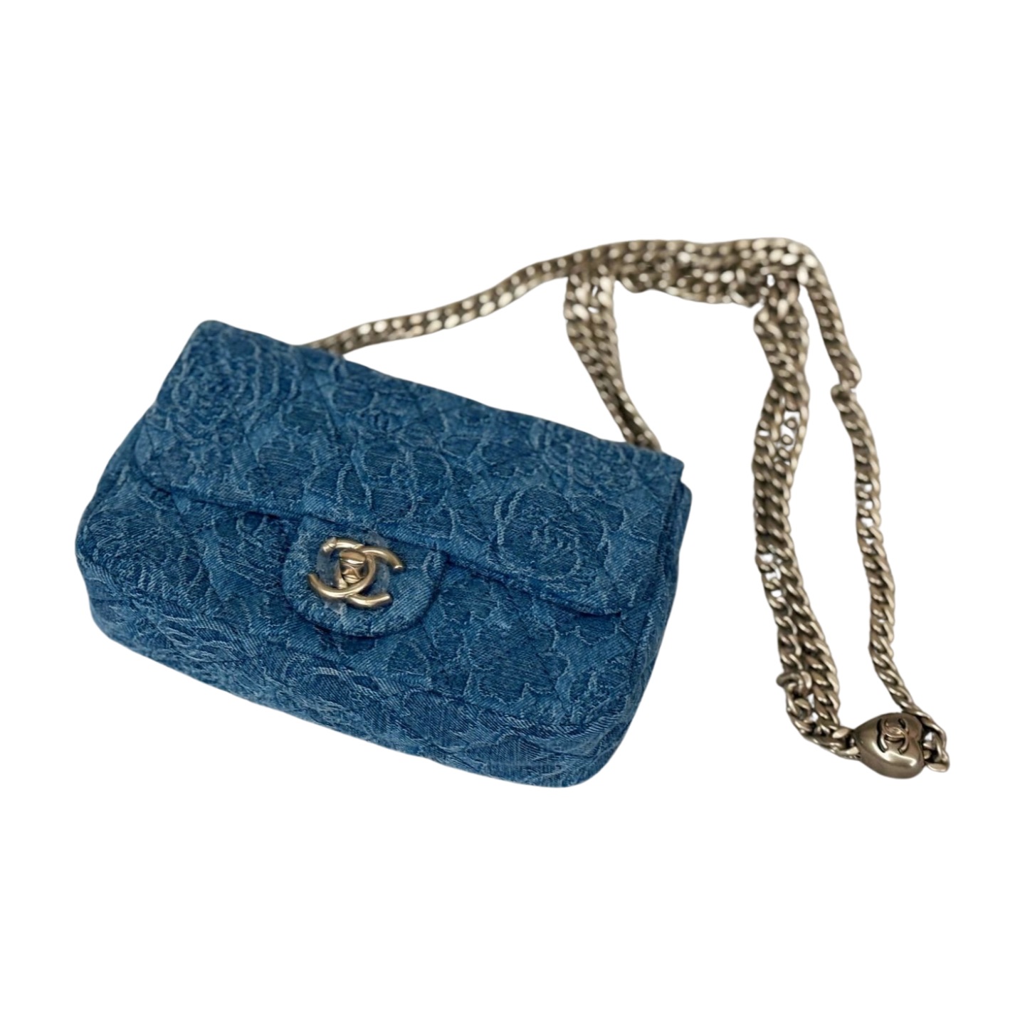 Chanel Square Camellia Heart Crush Denim Bag